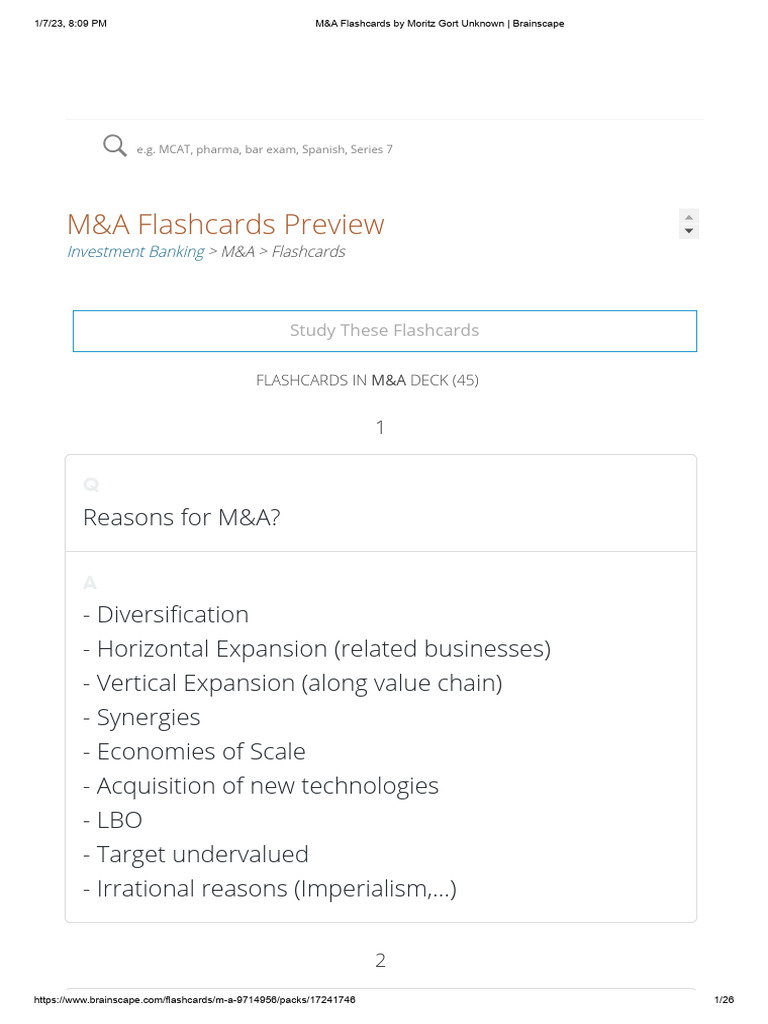 M&A Flashcards by Moritz Gort | PDF | Mergers And Acquisitions ...
