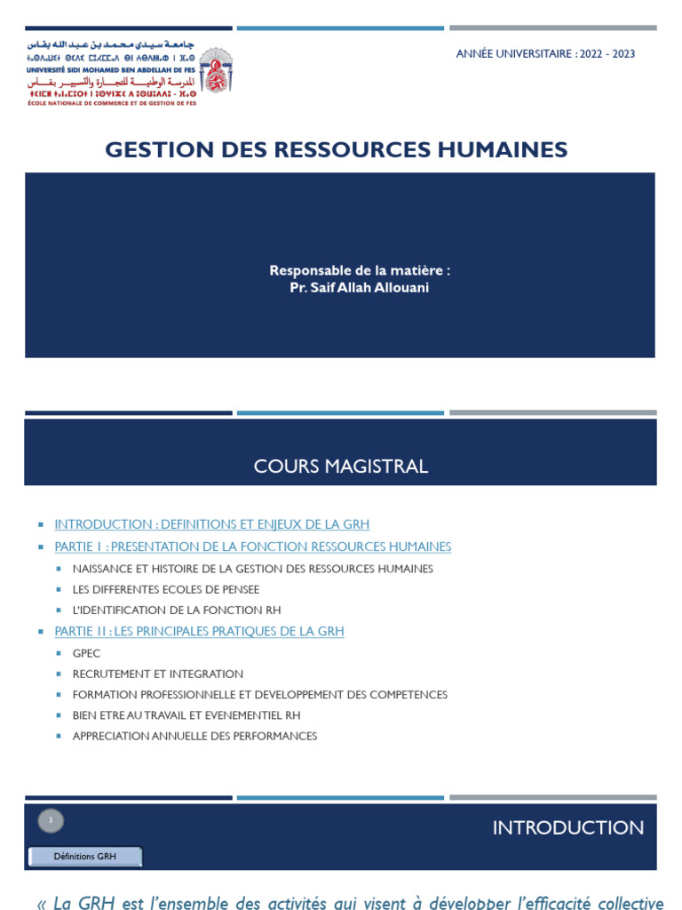 Introduction à la Gestion des Ressources Humaines | PDF | Gestion des ...