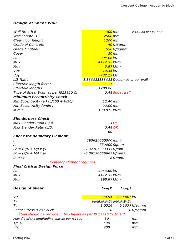 Shear Wall Design for Crescent College | PDF | Shear Stress ...