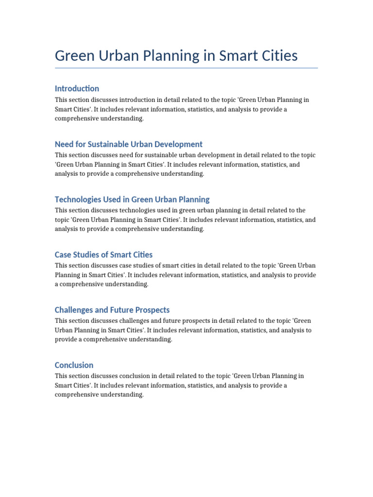 Report 1 Green Urban Planning in Smart Cities | PDF