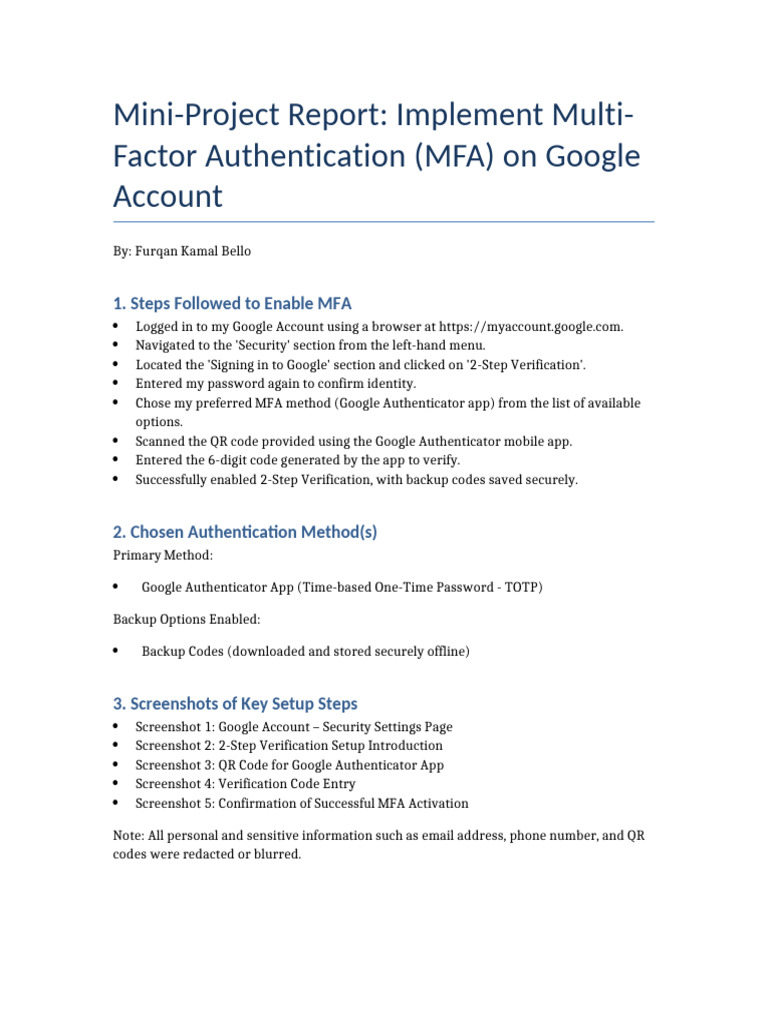 MFA Implementation Guide by Furqan | PDF | Authentication | Password