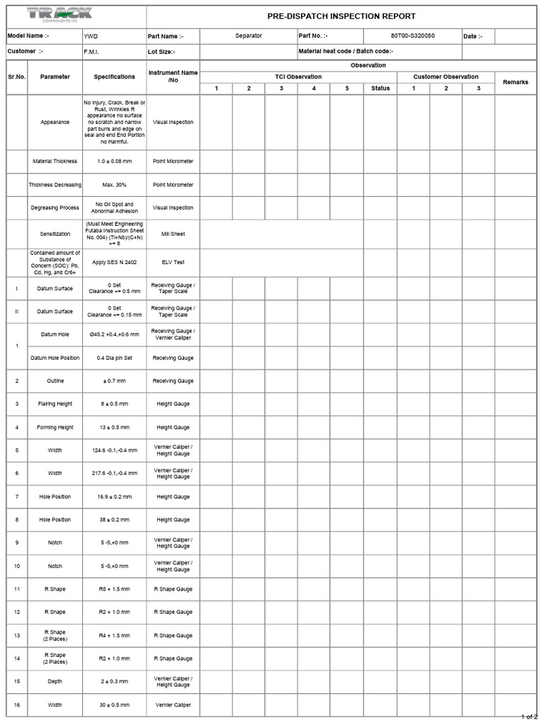 Separator Pre-Dispatch Inspection Report | PDF | Building Engineering ...