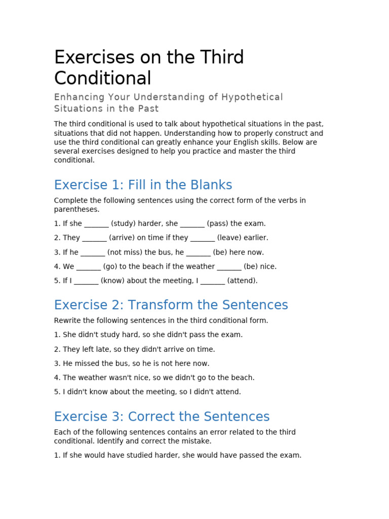Mastering Third Conditional Exercises | PDF | Grammar | Linguistics