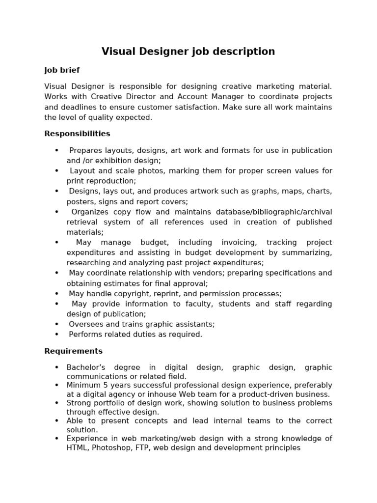 140-Visual Designer Job Description | PDF