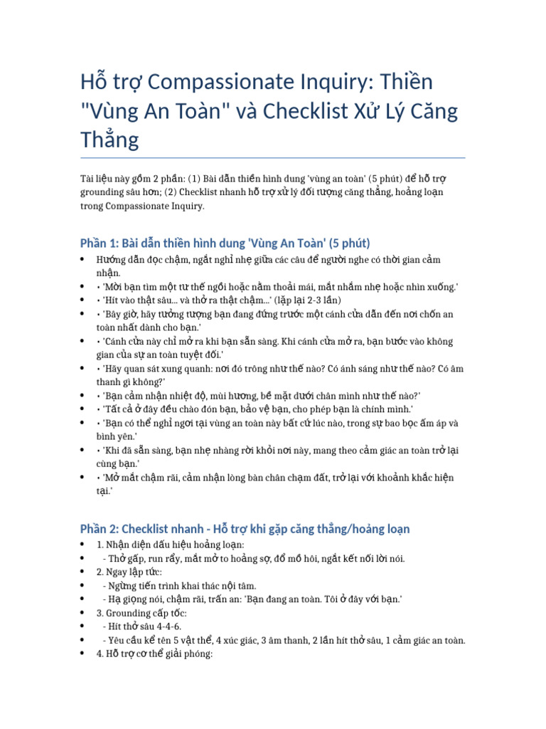 Compassionate Inquiry Thien Va Checklist | PDF