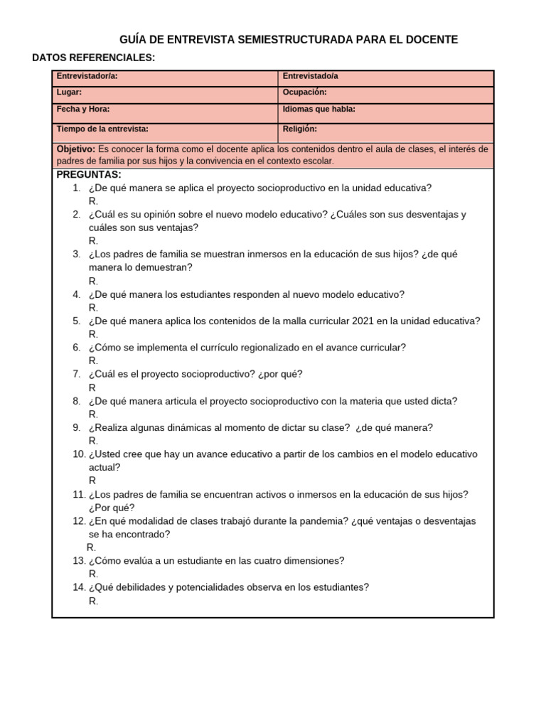 Guía de Entrevistas para Educación Integral | PDF | Plan de estudios ...