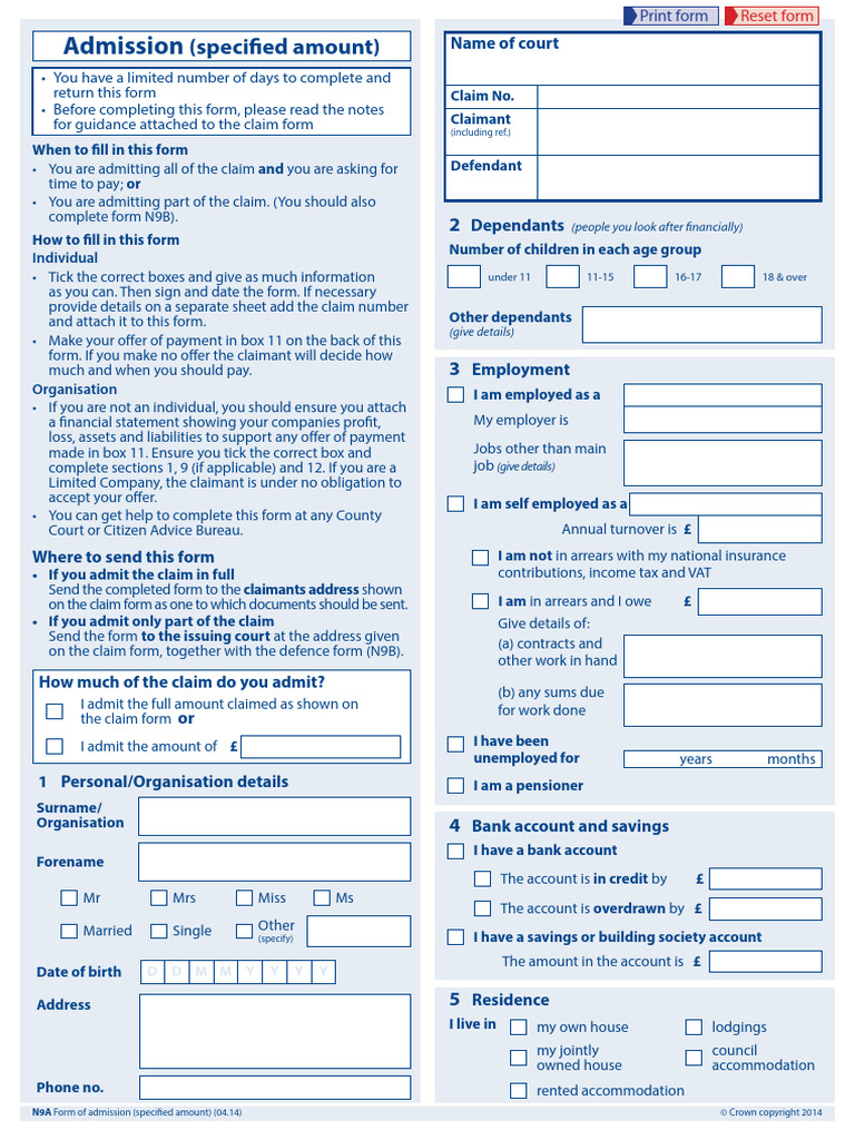 N9A Admission Form Instructions | PDF | Debt | Mortgages