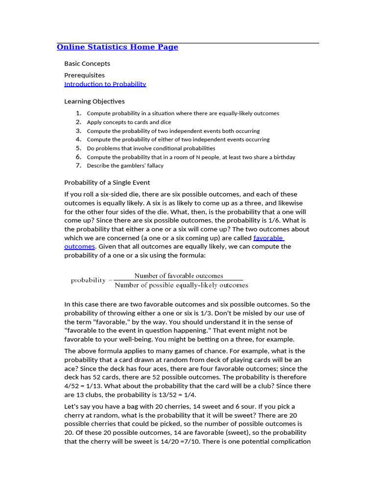 Introduction To Probability | PDF | Probability | Odds