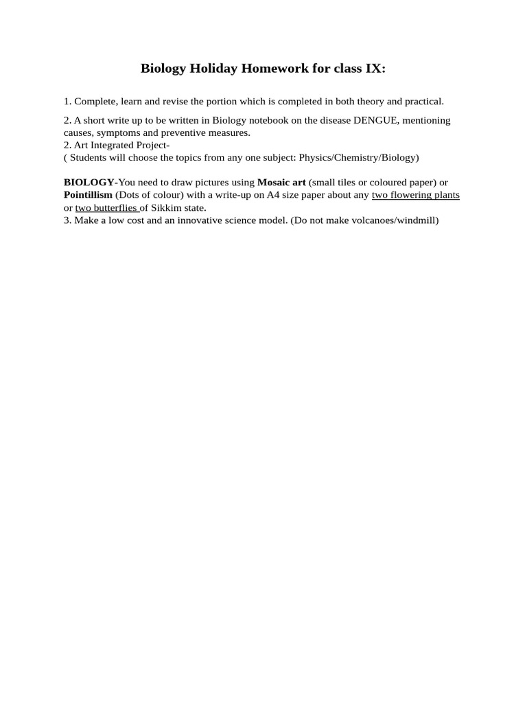 Class IX Biology Holiday Homework | PDF