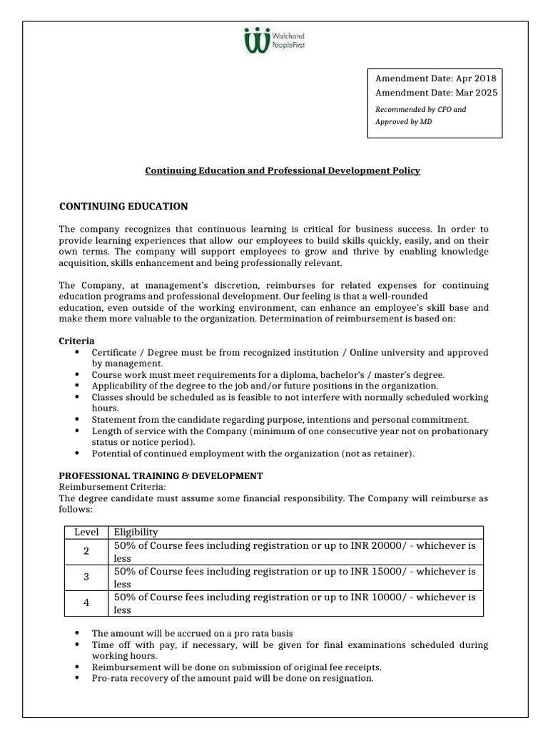 Continuing Education Reimbursement Policy | PDF | Reimbursement ...