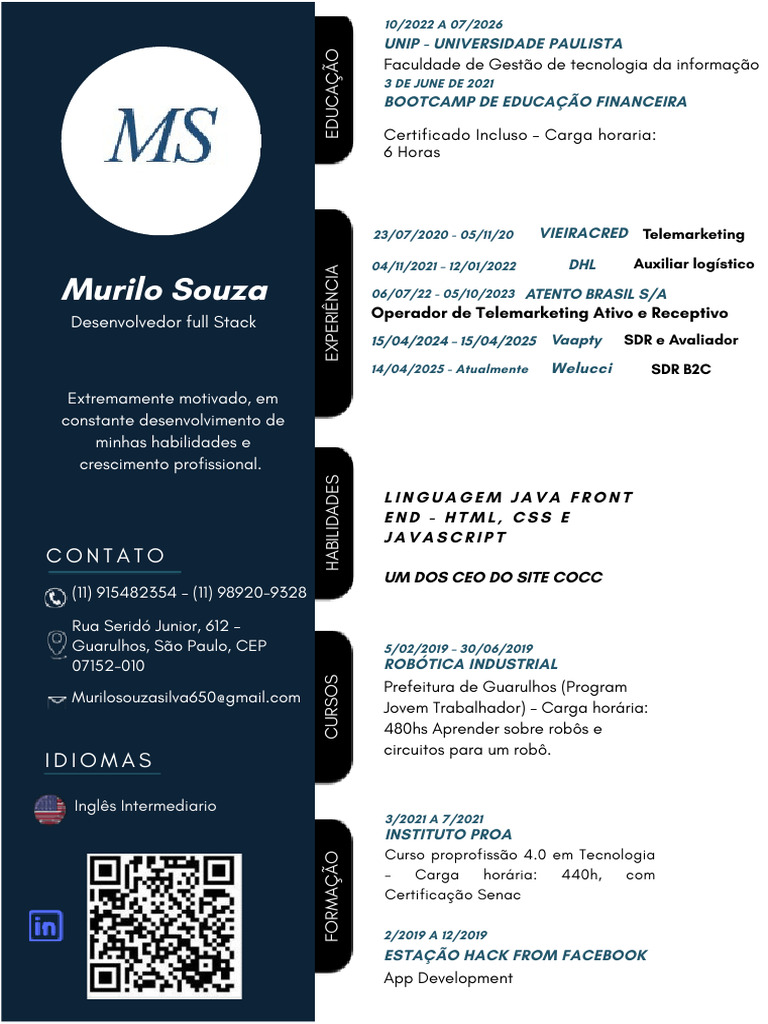 Currículo de Murilo Souza - Desenvolvedor Full Stack | PDF | Engenharia ...