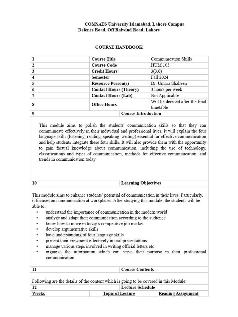 Communication Skills Course Handbook | PDF | Plagiarism | Communication