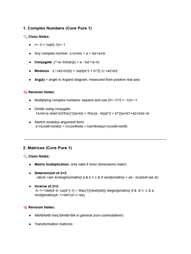 EDexcel AS Further Maths Notes | PDF | Factorization | Matrix (Mathematics)