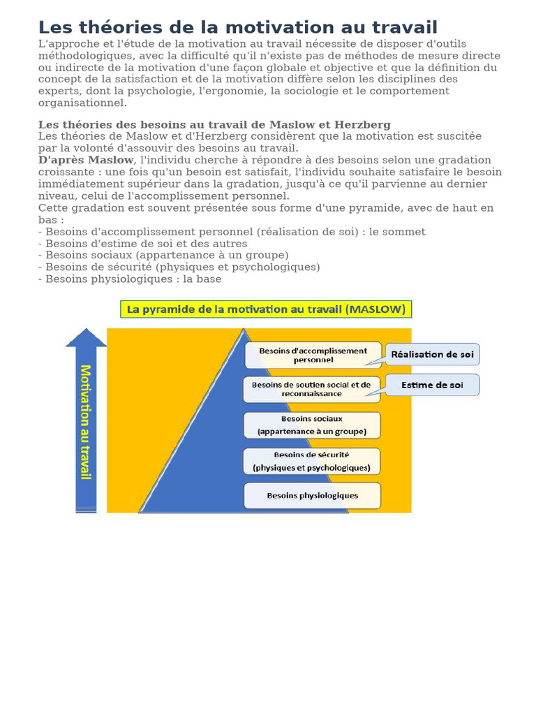 Motivation au travail : Maslow et Herzberg | PDF | Motivation | Motivant