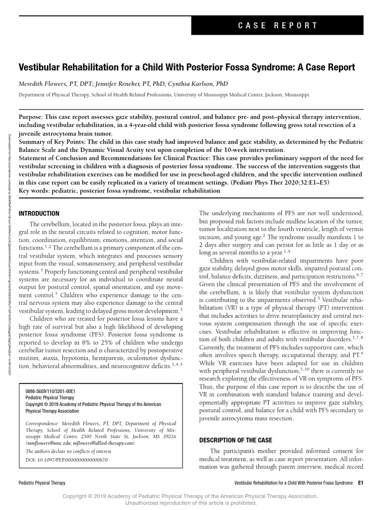 Vestibular Rehab in Pediatric PFS Case Study | PDF | Balance (Ability ...