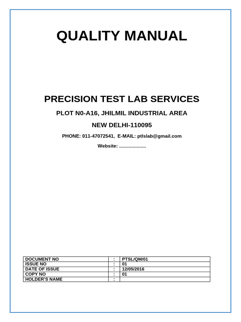 Quality Manual for Precision Test Lab | PDF | Quality Management | Business