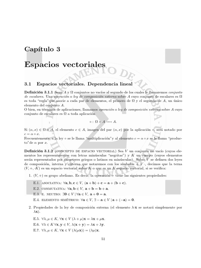 Espacios Vectoriales y Dependencia Lineal | PDF | Espacio vectorial ...