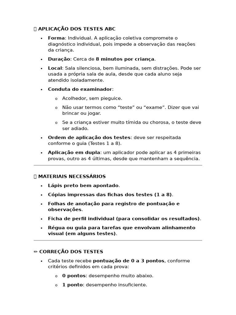 Aplicação do Teste ABC em Crianças | PDF