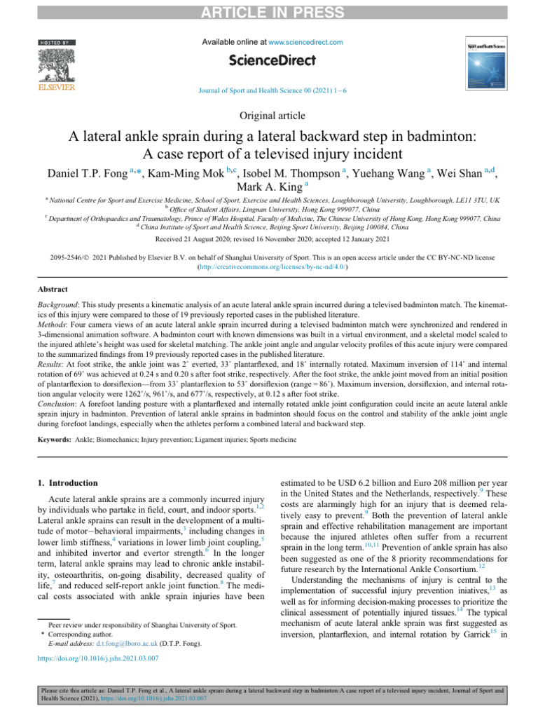 J1 JON DR HY A Lateral Ankle Sprain During A Lateral Backward Step ...