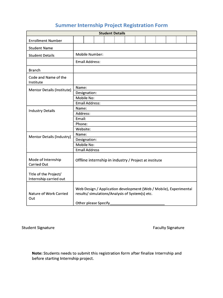 Summer Internship Project Registration Form | PDF