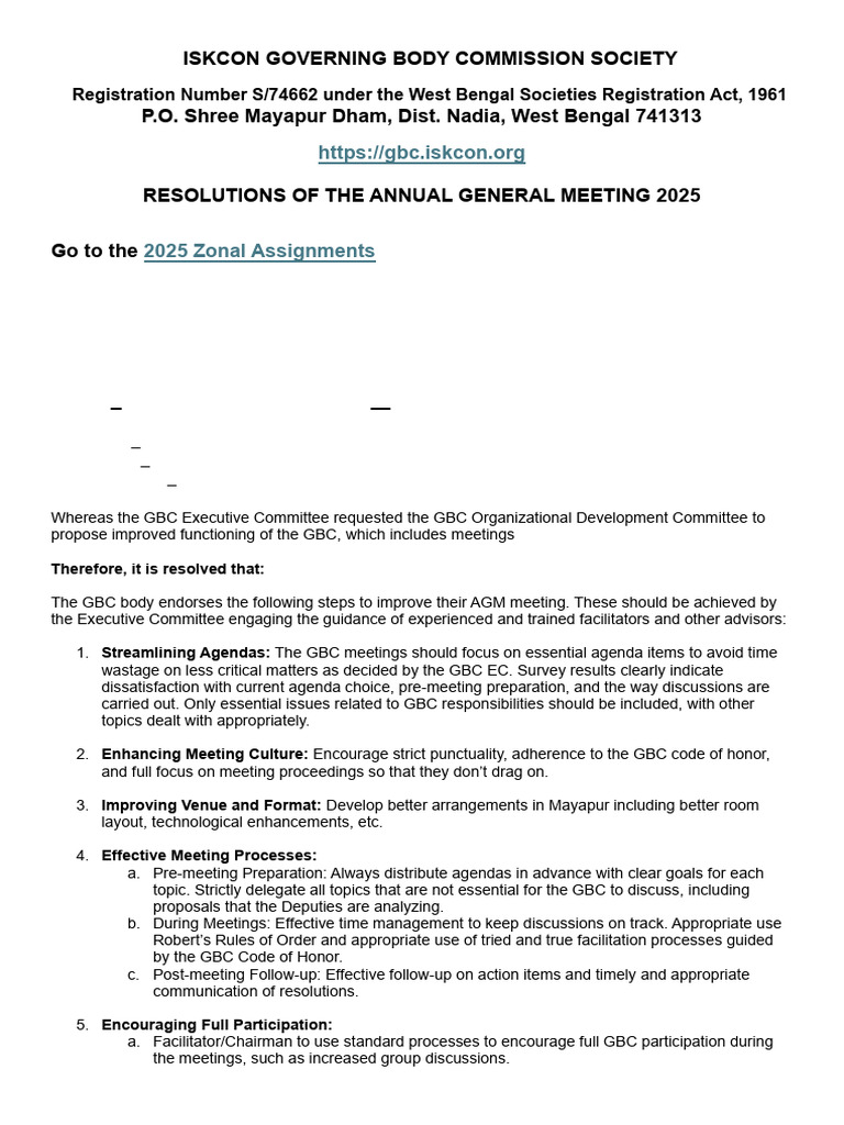 GBC Resolutions and Meetings Overview 2025 | PDF | Krishna | Hinduism