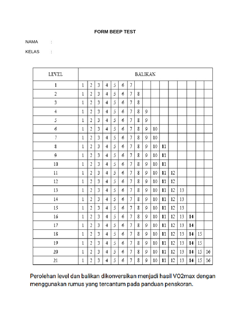 Form Beep Test | PDF