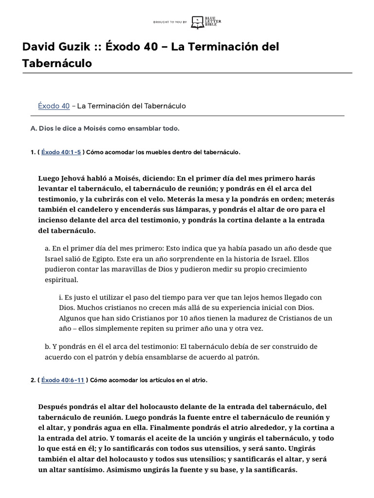 Ensamblaje del Tabernáculo en Éxodo 40 | PDF | Tabernáculo | Libro del ...