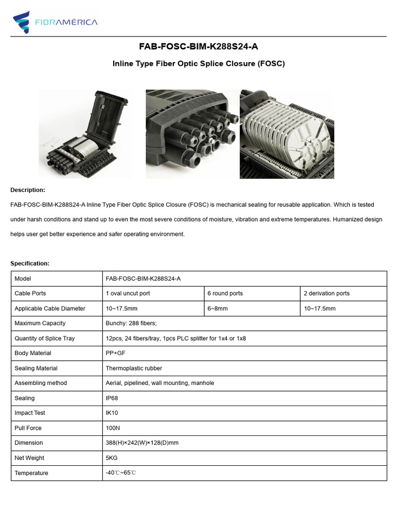 Inline Fiber Optic Splice Closure FOSC | PDF