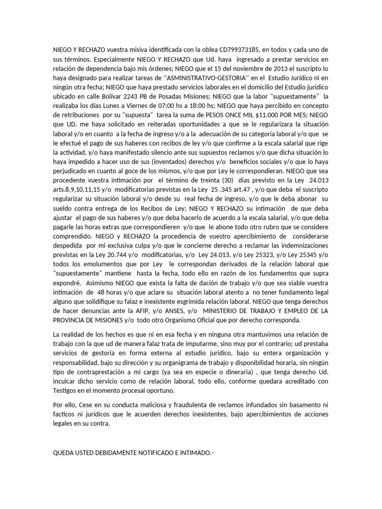 Rechazo de Reclamo Laboral y Notificación | PDF | Justicia | Crimen y ...