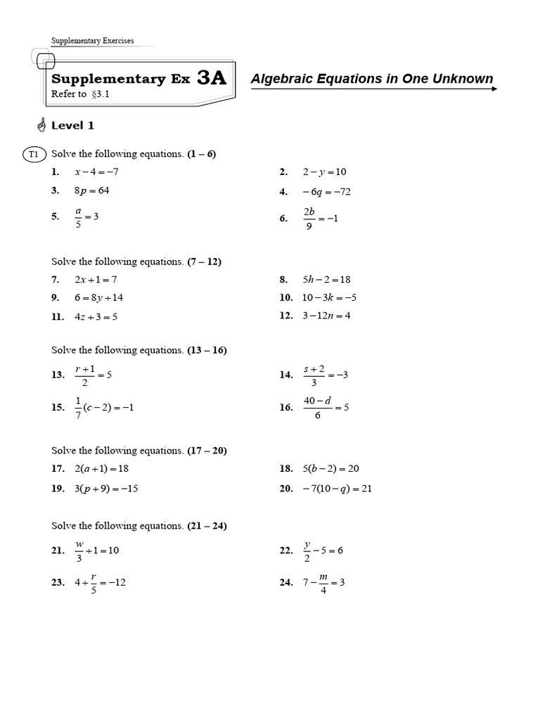 Algebraic Equations Exercises Guide | PDF | Equations | Mathematical ...
