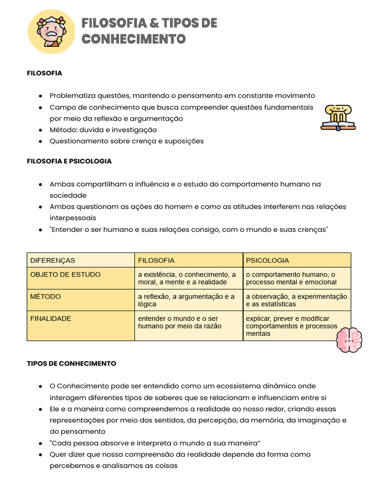 Diferenças entre Filosofia e Psicologia | PDF | Conhecimento | Pensamento