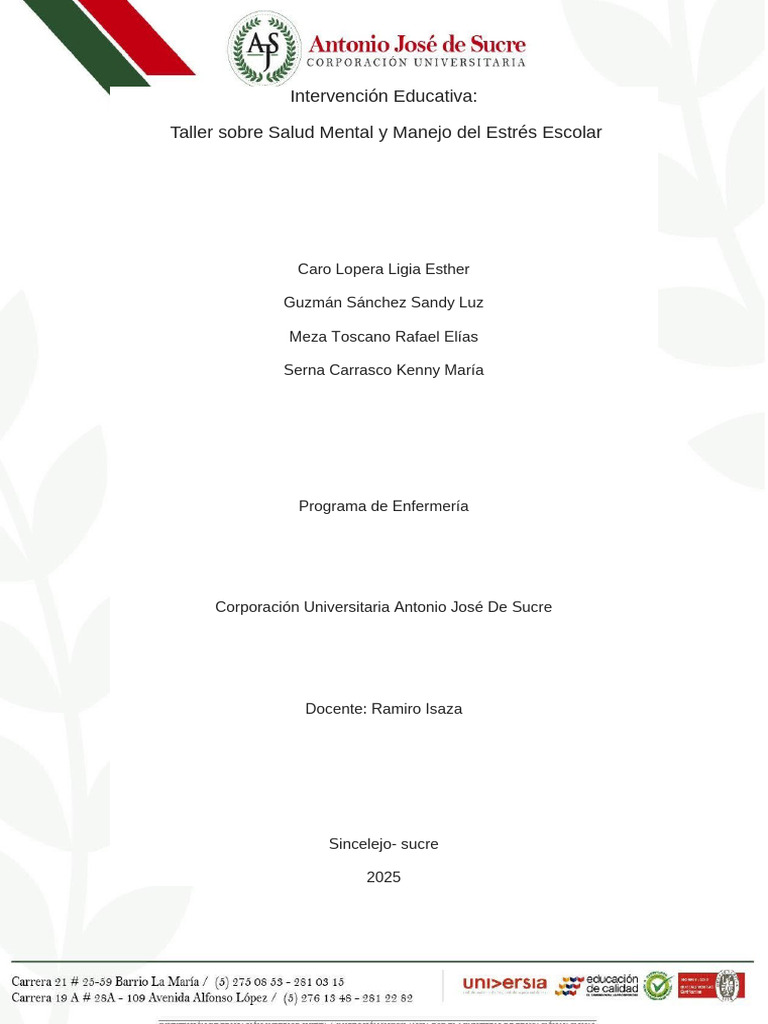 Taller de Salud Mental Escolar 2025 | PDF | Las emociones | Salud mental