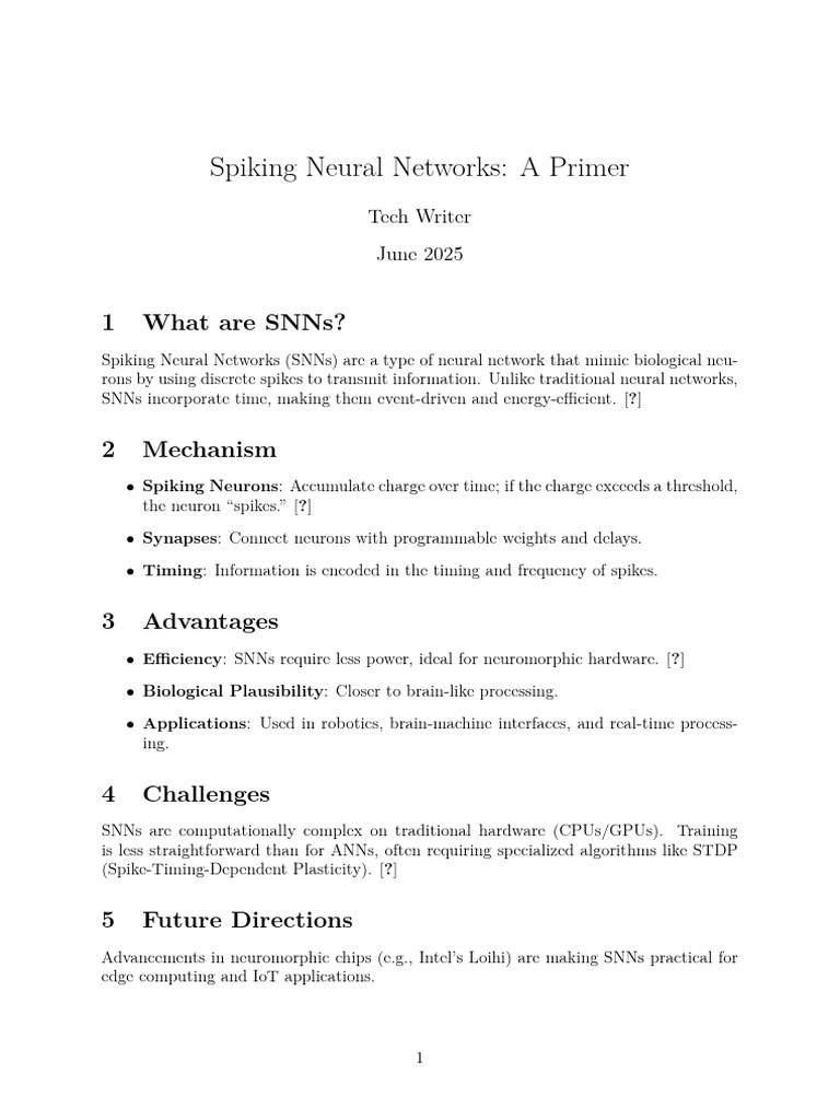 Overview of Spiking Neural Networks | PDF