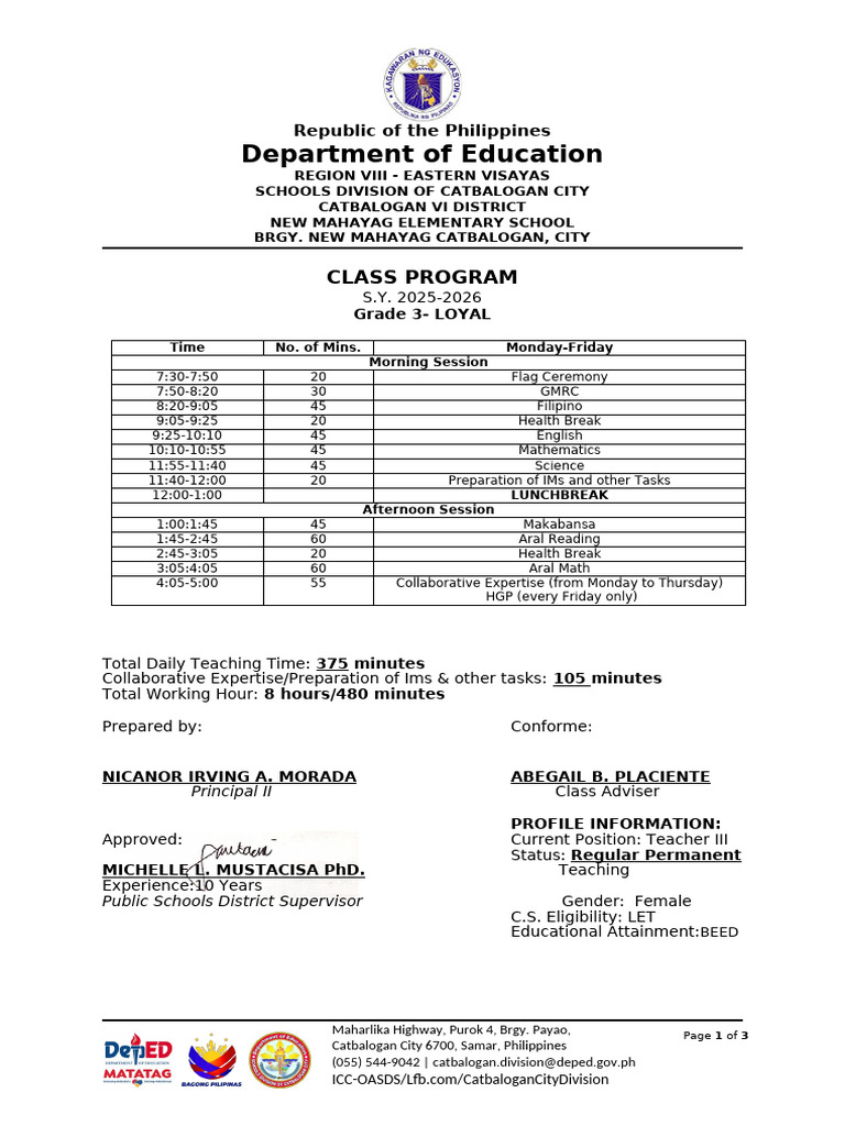 Grade 3 Class Program 2025-2026 | PDF | Philippines