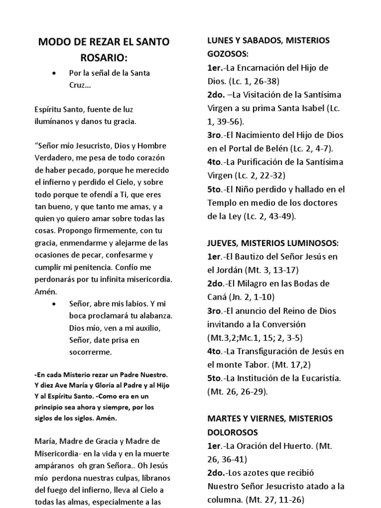 Modo de Rezar el Santo Rosario Completo | PDF | María, madre de Jesús ...