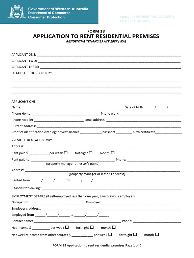 Form 18 Residential Rental Application | PDF | Lease | Leasehold Estate