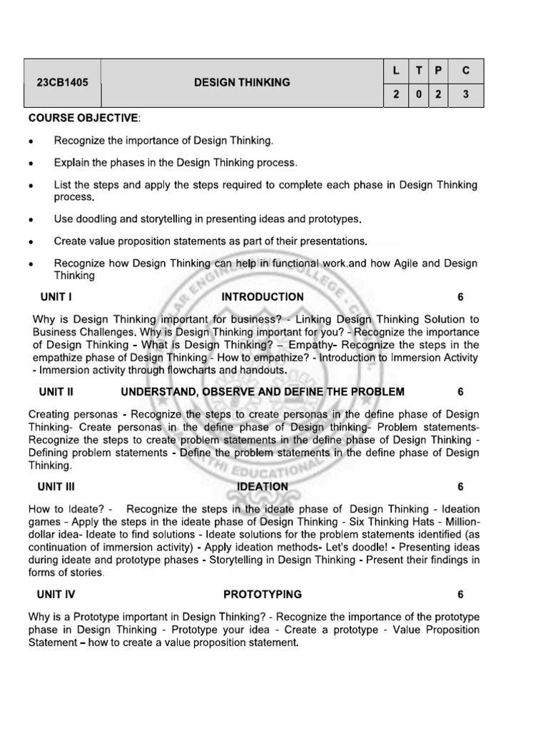 Design Thinking Syllabus | PDF