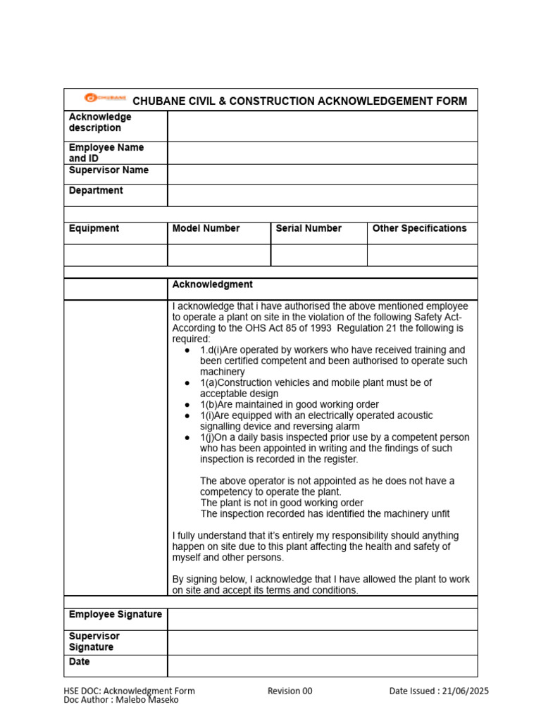 Acknowledgement Form. | PDF