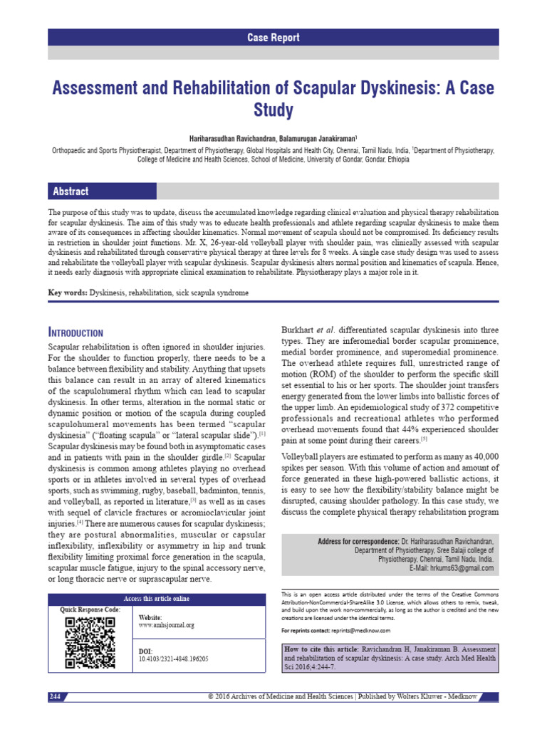 Scapular Dyskinesis in Volleyball Athletes | PDF | Shoulder ...