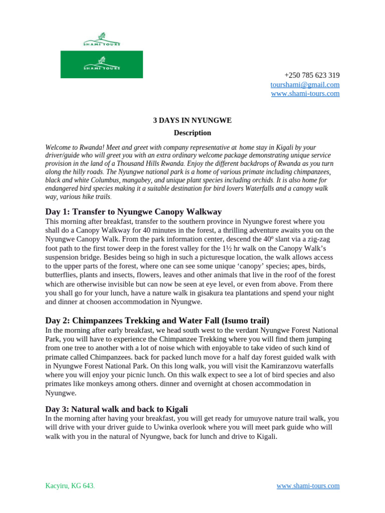 Nyungwe National Park Fees 2025 Guide | PDF | Zoology