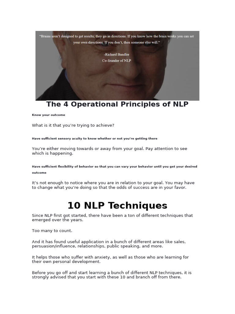 Key NLP Principles and Techniques | PDF | Neuro Linguistic Programming ...