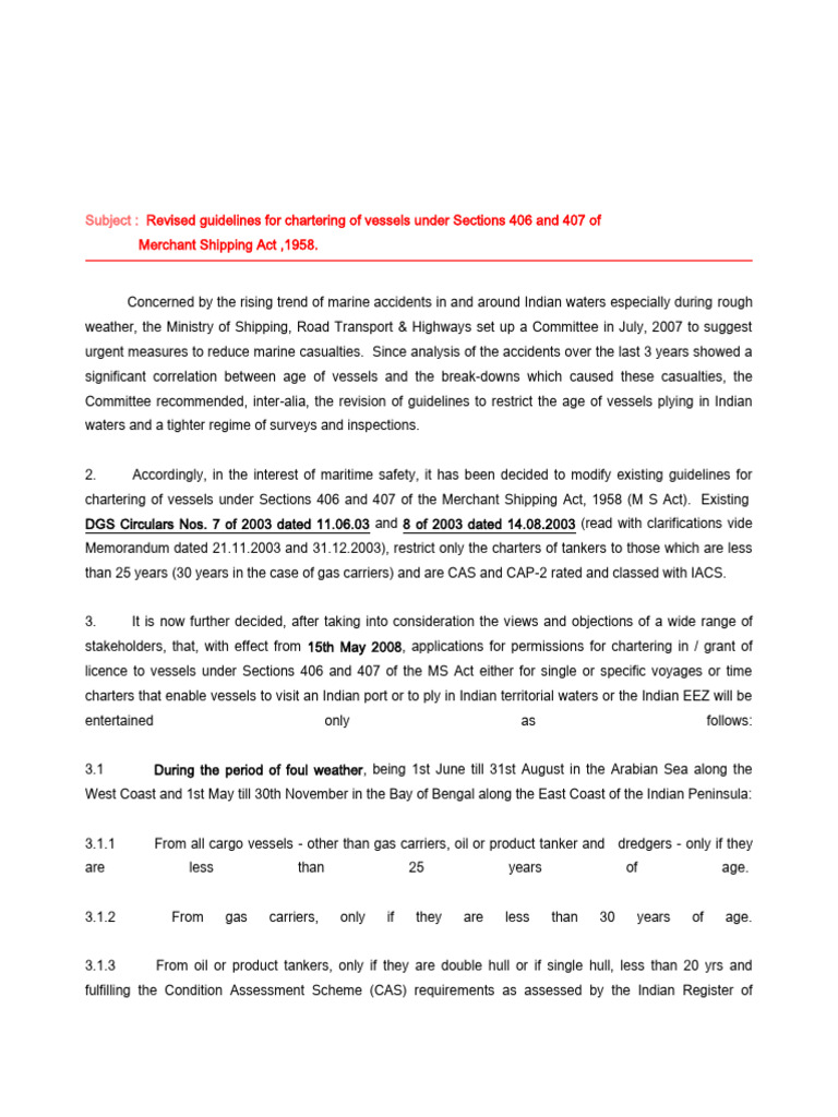 DGS Circular No. 01 of 2008 | PDF | Oil Tanker | Shipping