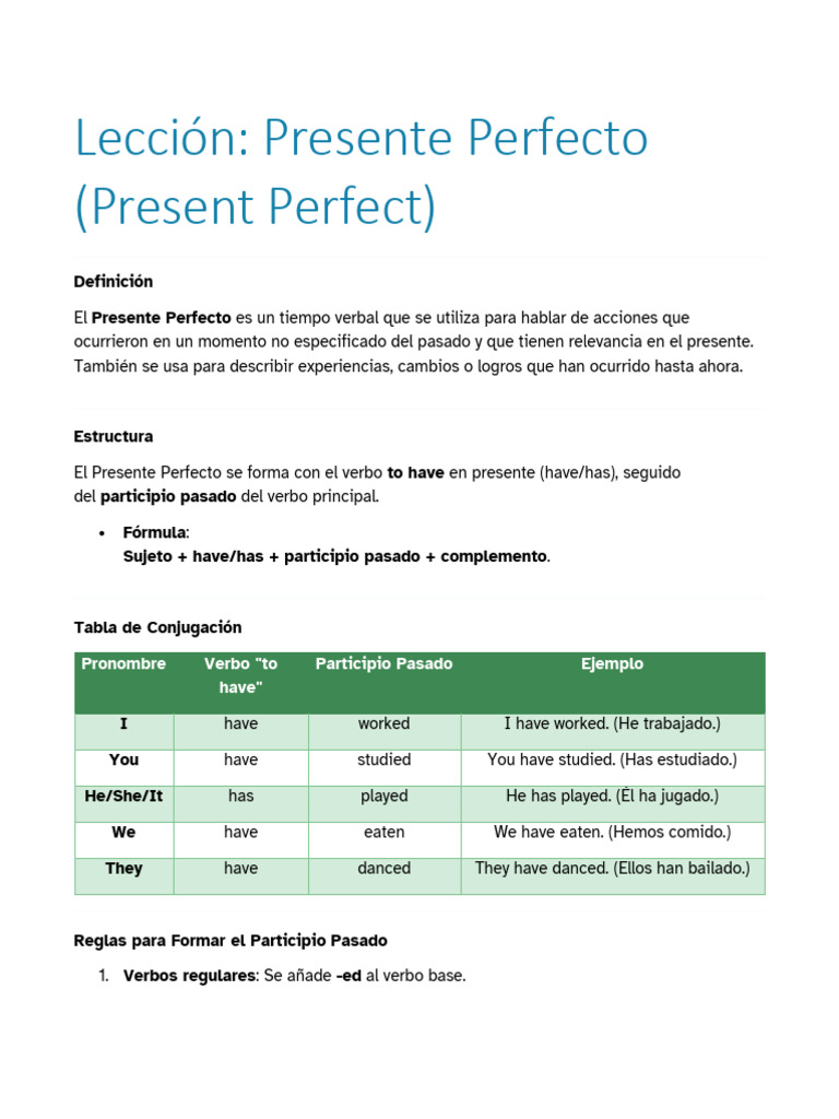 Guía del Presente Perfecto en Inglés | PDF | Verbo | Tipología Lingüística