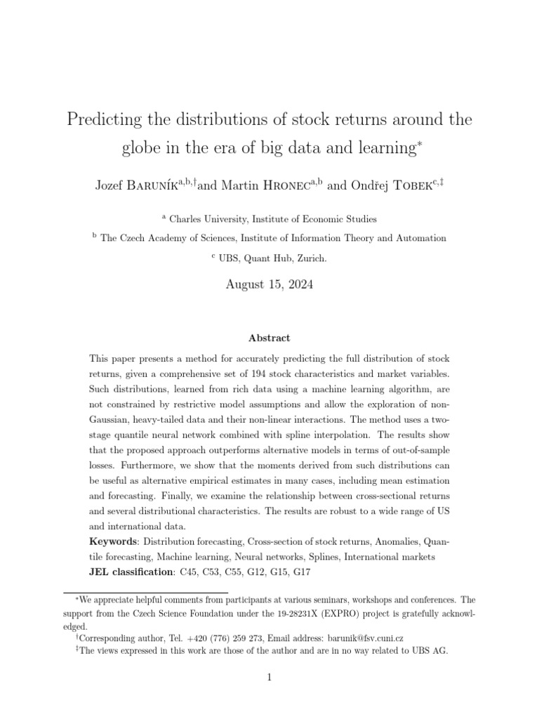 Predicting The Distribution of Stock Returns Around The Globe in The ...