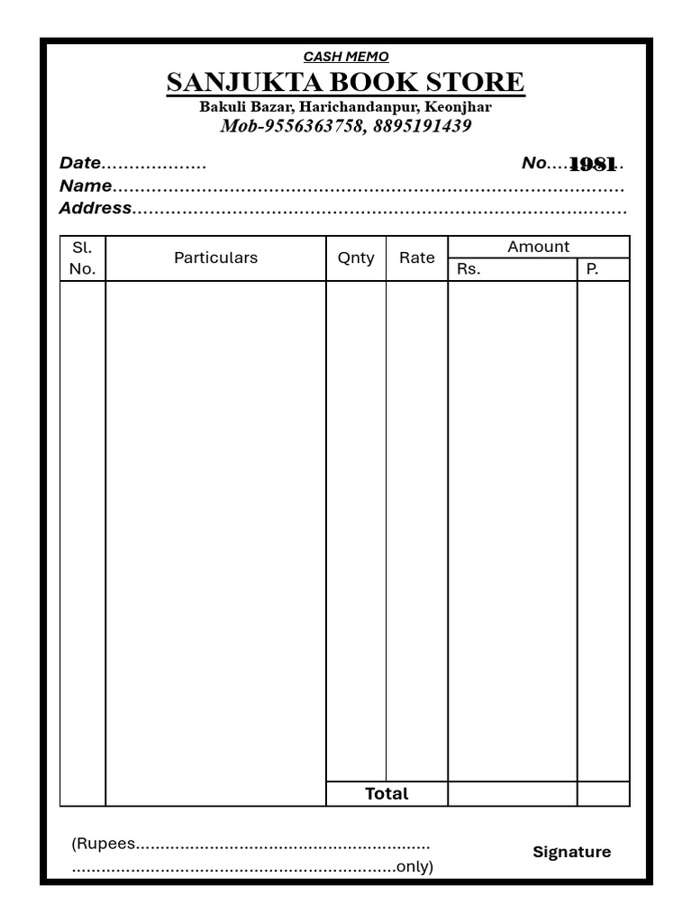 Cash Memo Template for Book Store | PDF | Sri Lanka | Economy Of Asia