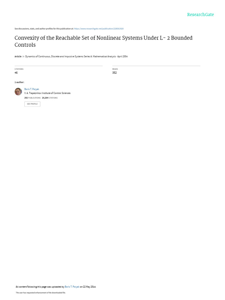 Convexity of The Reachable Set of Nonlinear System | PDF | Mathematical ...