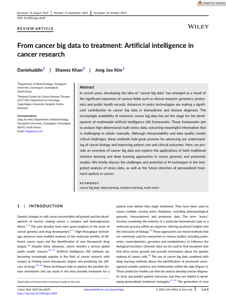 From Cancer Big Data To Treatment - Artificial Intelligence in Cancer ...