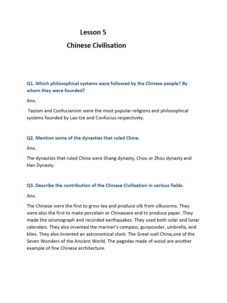 Lesson 5 Chinese Civilisation | PDF