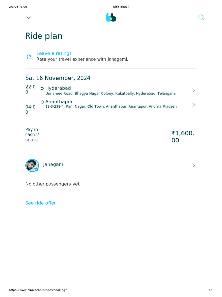 Ride Plan - BlaBlaCar | PDF