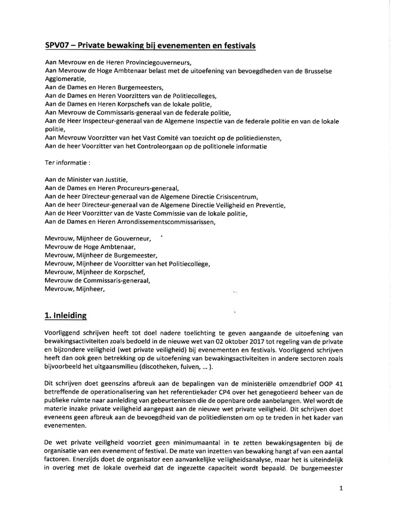 Omzendbrief 29maart2018 Spv07 Private Bewaking Bij Festivals en ...